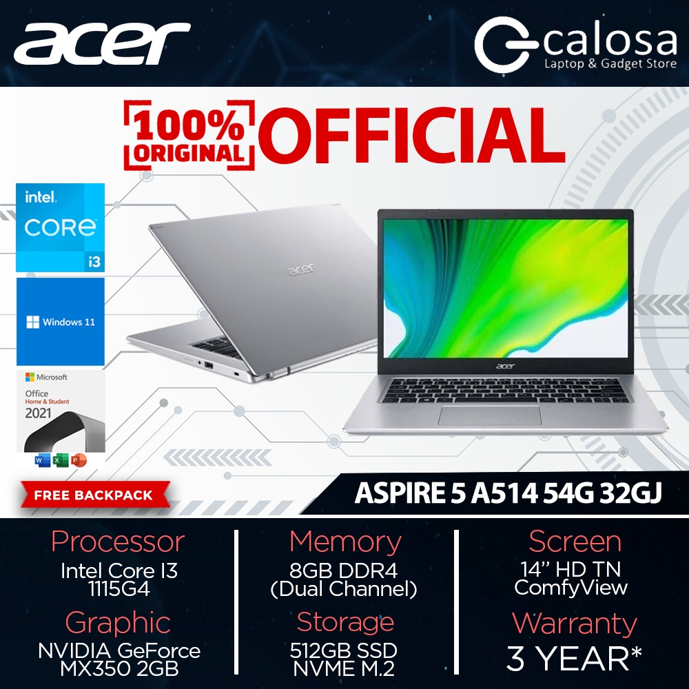 Jual ACER ASPIRE 5 A514 54G 32GF 32GJ Intel Core I3 1115G4 RAM 8GB 12GB ...