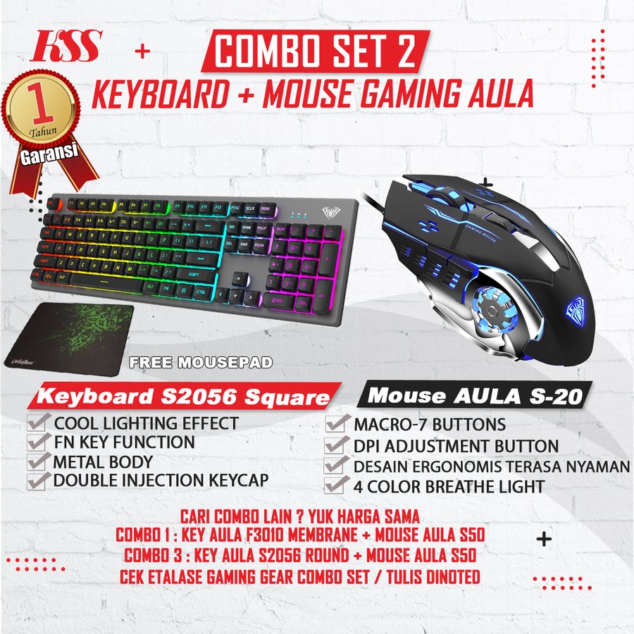 Jual Combo AULA GAMING Keyboard S2056 Square dan Mouse AULA S20 LED RGB ...