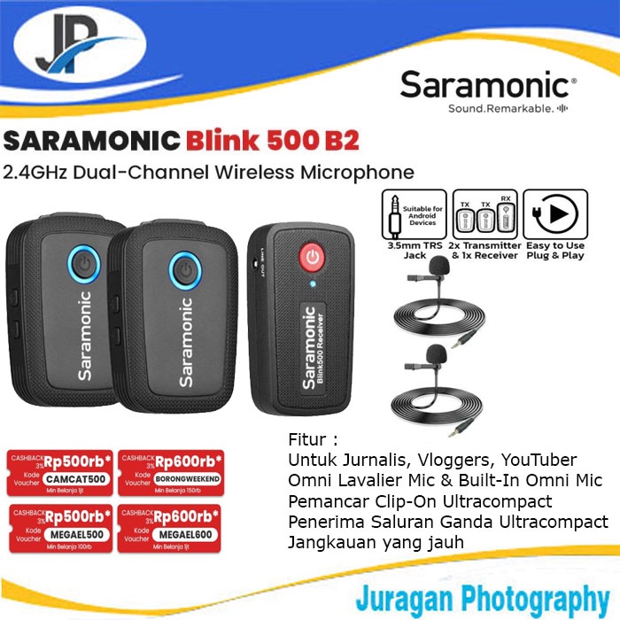 Jual Saramonic Blink 500 B2 Ultracompact 2 Person Wireless Clip On