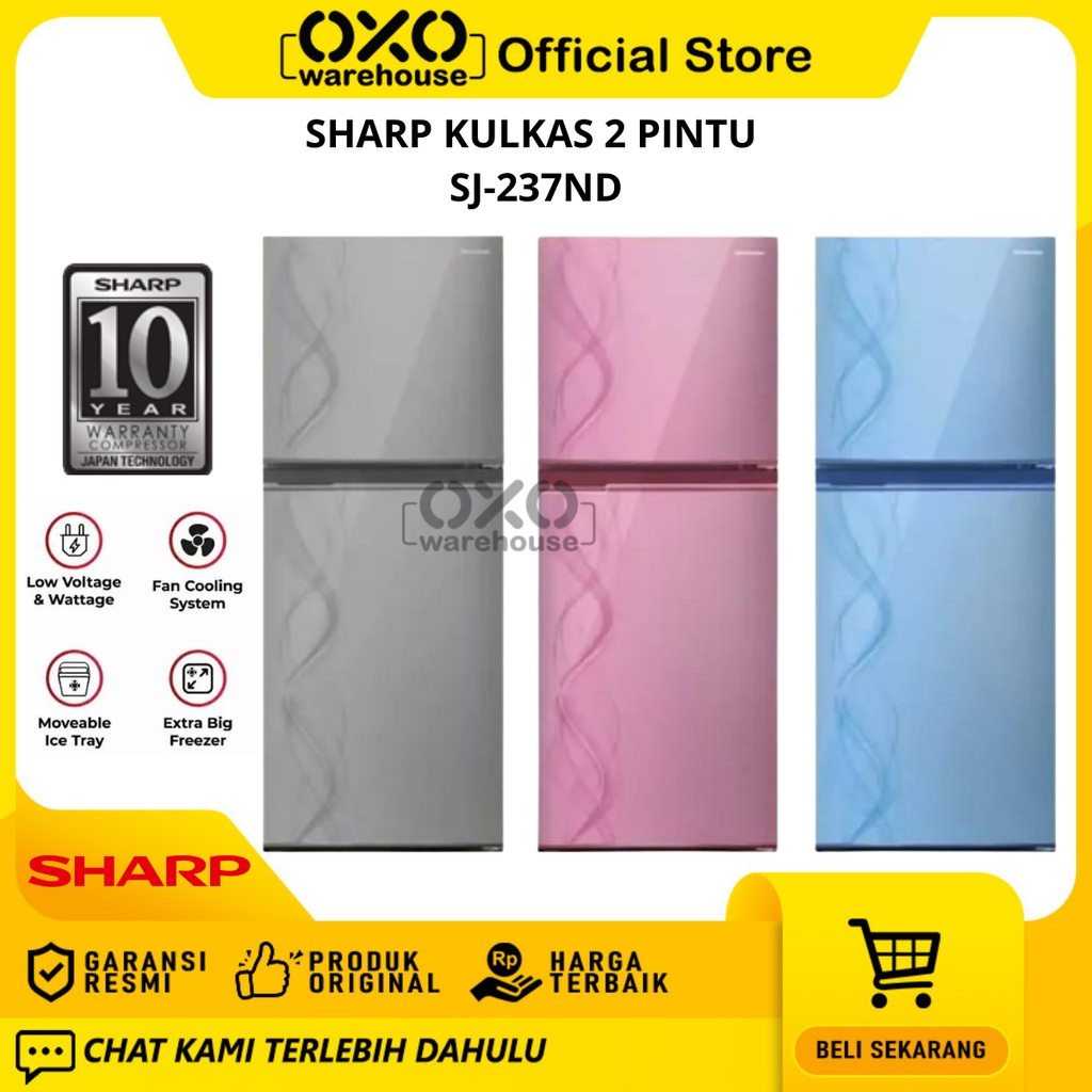 Jual Sharp Kulkas ES SJ-237ND-AB/AP/AS 2 Pintu Kapasitas 187 Liter ...