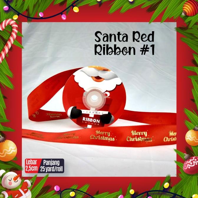 Jual BEST QUALITY - SANTA RED RIBBON / PITA EDISI NATAL (1 BAL 4 ROLL ...