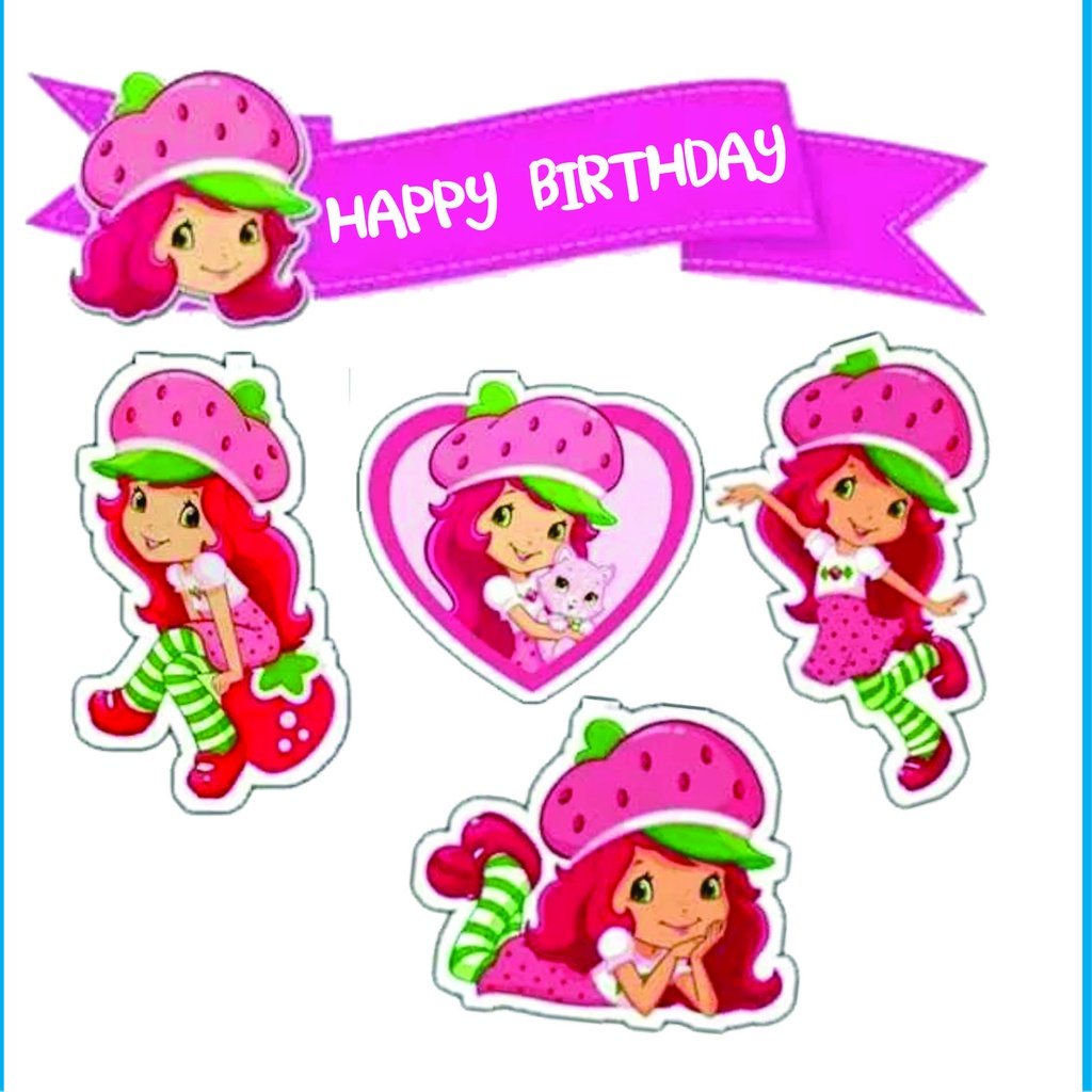 Jual CETAK TOPPER CAKE ULANG TAHUN / HIASAN KUE STRAWBERRY SHORTCAKE