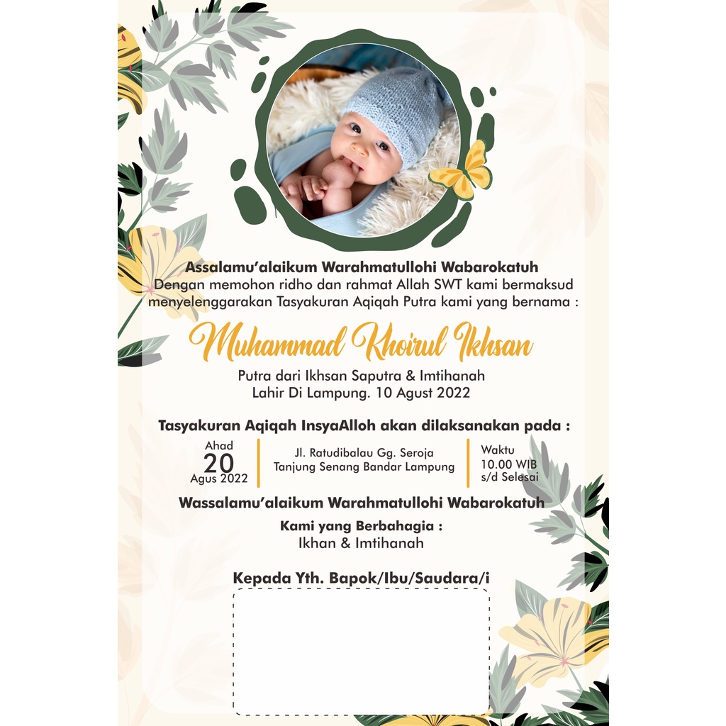 Jual Undangan Aqiqah / Undangan Tasyakuran Aqiqah / Undangan Bayi
