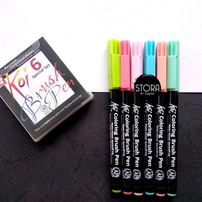 Jual Sakura Koi Coloring Brush Pen Set 6 Color Pastel Kuas Calligraphy ...