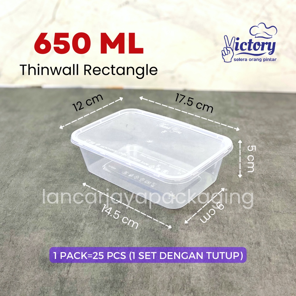 Jual Thinwall Rectangle Victory 1000ml 750ml 650ml 500ml Kotak Makan