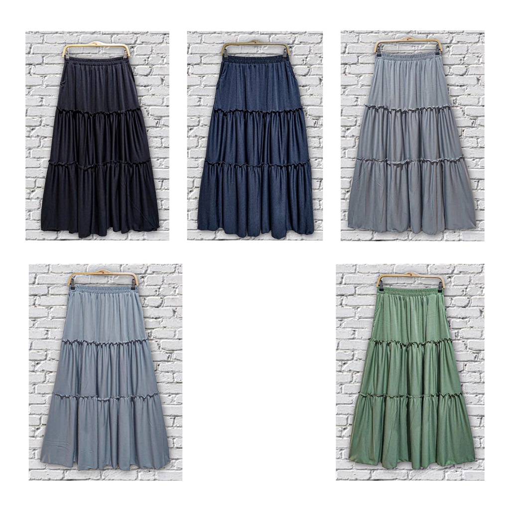 Jual Rok Ruffle Skirt 3 Susun + Kantong ( Kiri & kanan ) / Rok Panjang ...