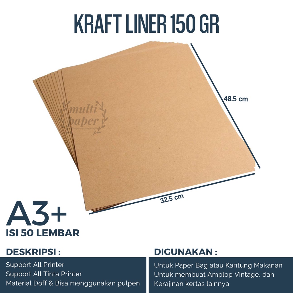 Jual Kertas Paper Bag Lembaran 150 Gsm Kraft Liner A3 Plus Isi 50 ...