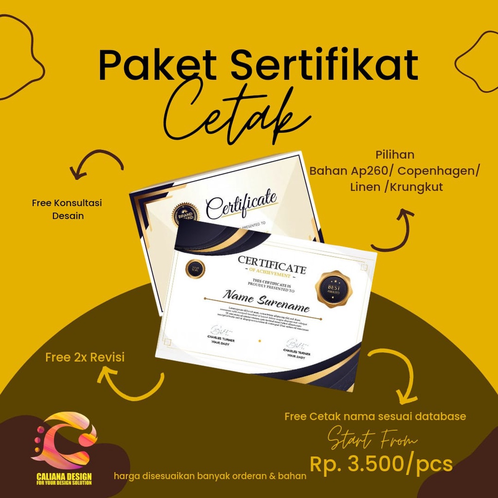 Jual Sertifikat Piagam Penghargaan Custom Murah / Cetak Sertifikat ...