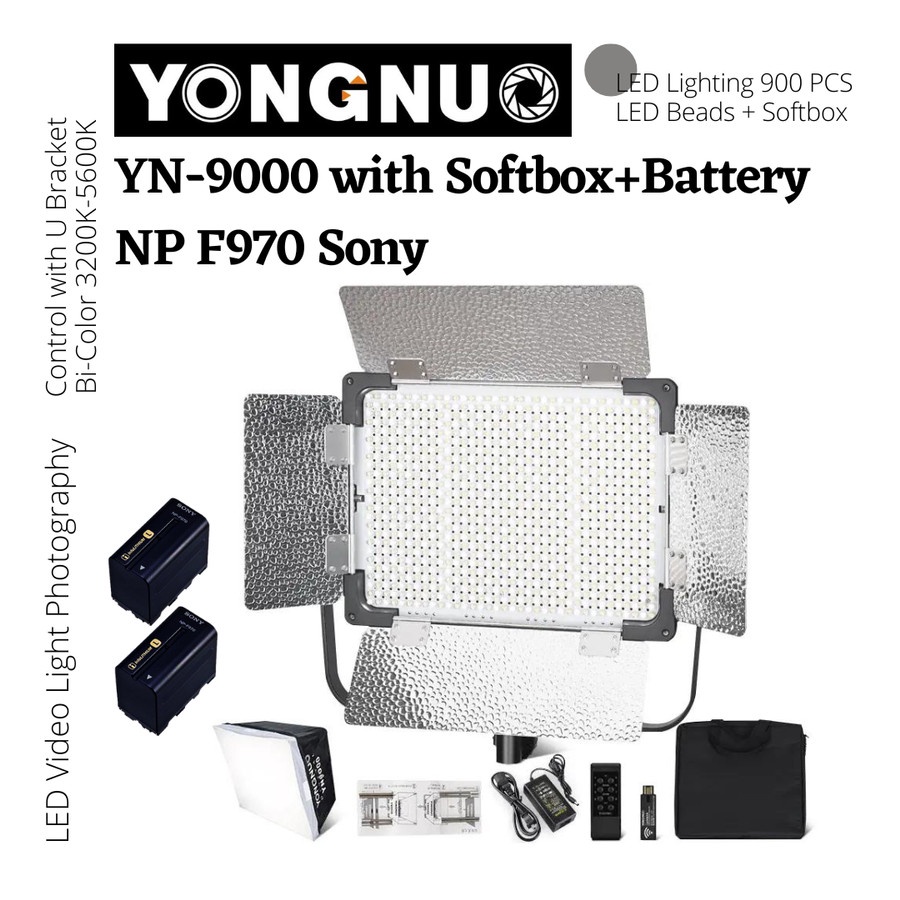 Jual Video Lighting Yongnuo YN 9000 YN9000 + Battery NP F970 | Shopee ...