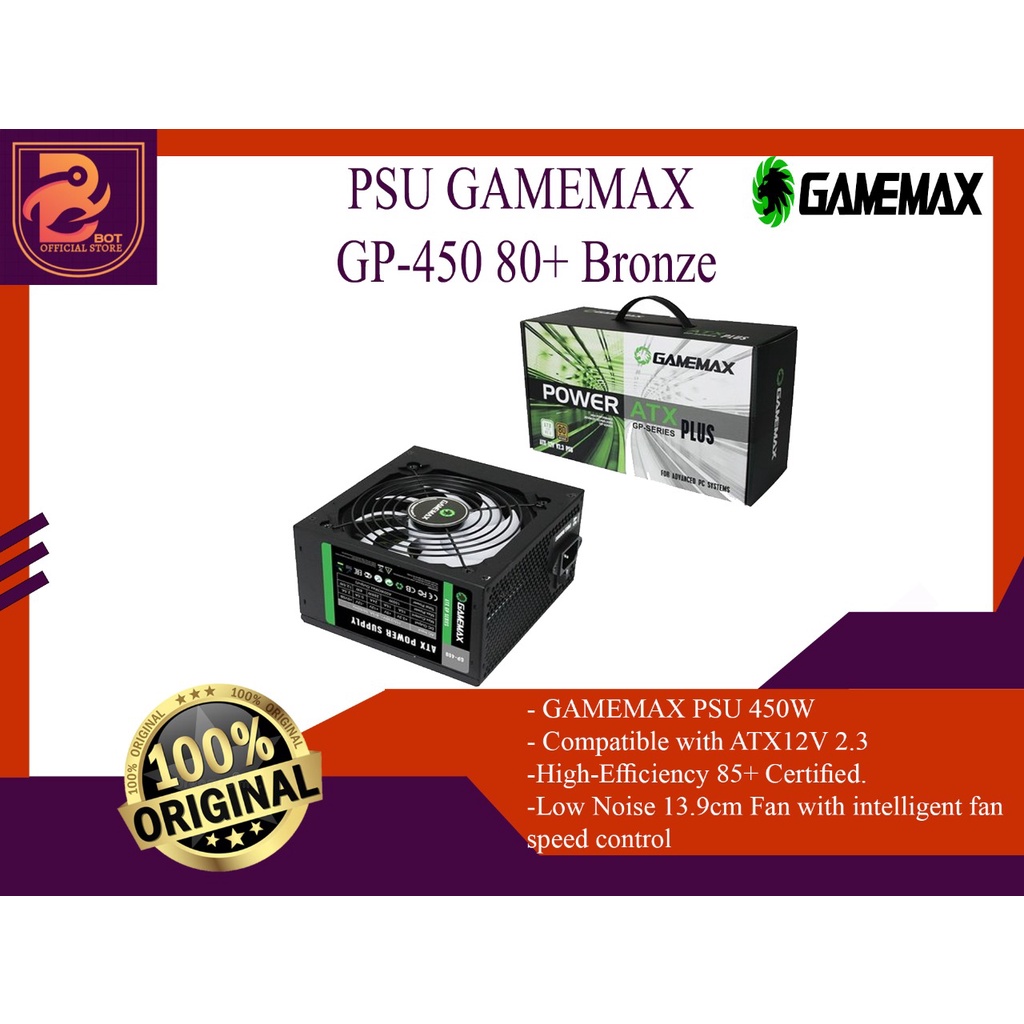 Jual GAMEMAX PSU 450W GP-450 / GP450 80+ Bronze Original Garansi Resmi ...