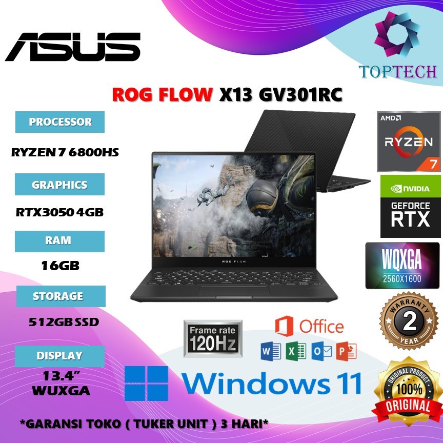 Jual Laptop Gaming Asus Rog Flow X13 Gv301rc R735a6to 2in1 Touch Ryzen 7 6800hs Rtx3050 4gb Ram 9796