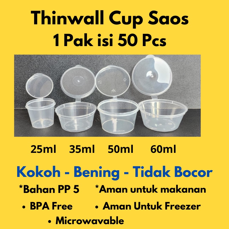 Jual Tempat Sambel Cup Saos Sambal Saus Plastik 25ml 35ml 50ml 60ml Isi