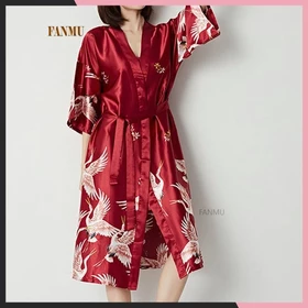 Ready Daster Kimono Panjang Baju Tidur Wanita Satin Premium Home Korea