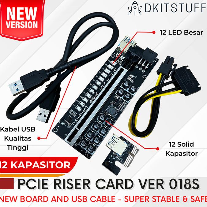 Jual Pcie Riser Ver 018 12 Kapasitor Usb 3.0 1X To 16X - Gpu Mining ...