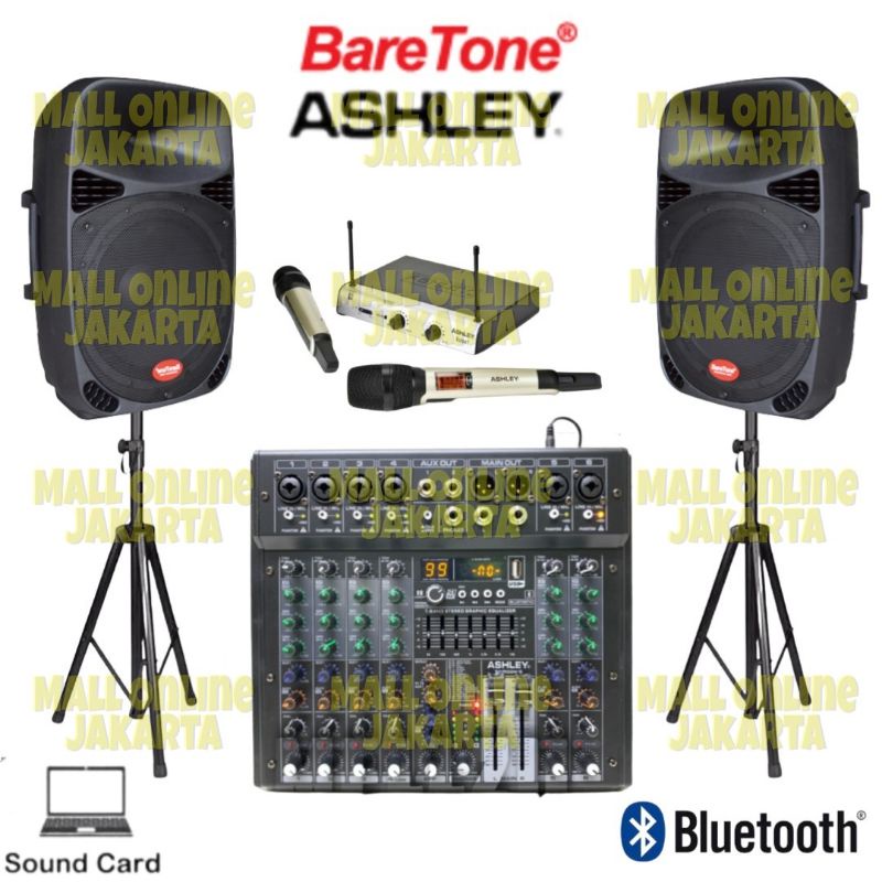 Jual Paket sound system baretone 15 inch speaker aktif pasif mixer 6