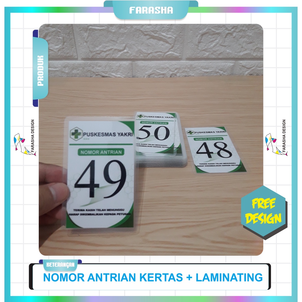 Jual Cetak Nomor / Nomer Antrian Kertas + Laminating Free Desain