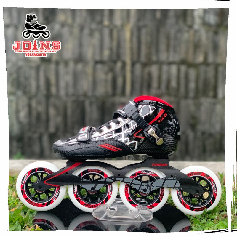 Jual Sepatu Roda Speed Inline Skate Cougar SR8 Black Red Full Set