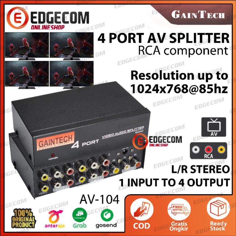 Jual GAINTECH AV SPLITTER 4 Port / Audio Video RCA SPLITTER 4P | Shopee ...