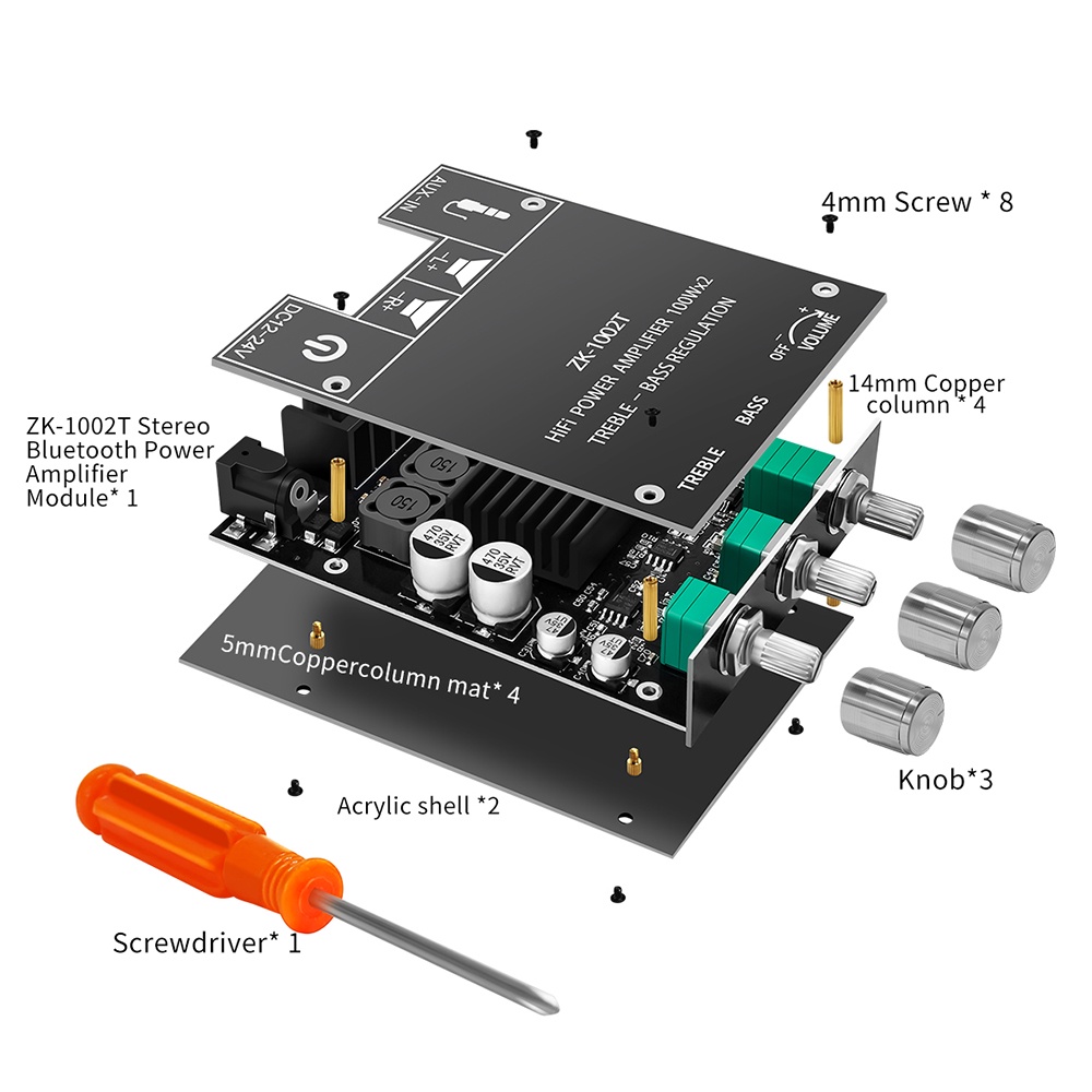 ZK-1002T Bluetooth 5.0 Verstärker Platine 200W - HiFi Verstärker Mit Bass/Treble Regler