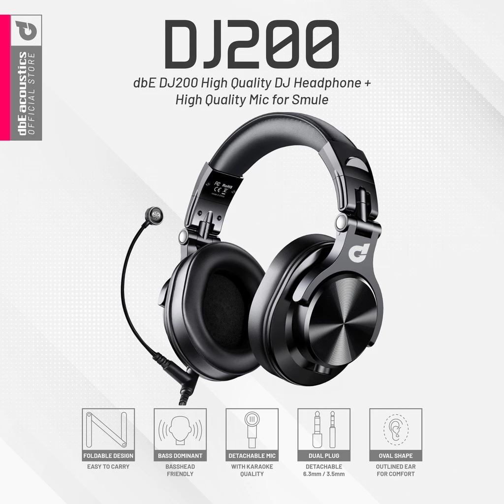 dbE DJ200 High Quality DJ Headphone + High Quality Mic for Smule / Karaoke App / Online Meeting