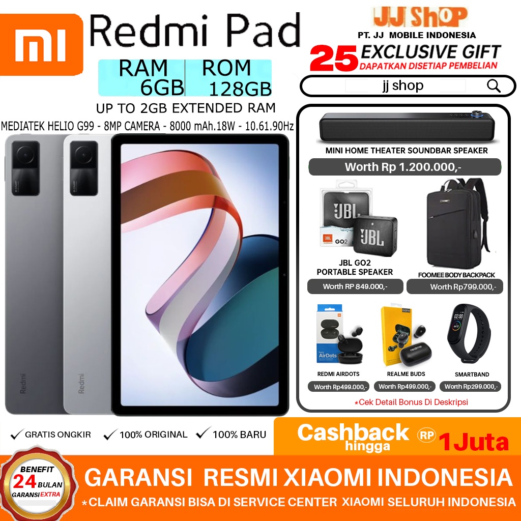 Jual Xiaomi Redmi Pad 6gb128gb Prosesor Helio G99 Layar 2k 90hz 8000mah Garansi Resmi Xiaomi 9298