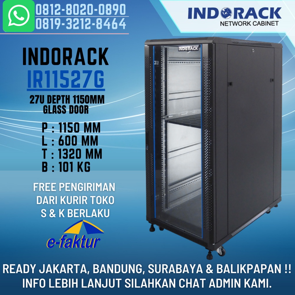 Jual INDORACK IR11527G CLOSE RACK 27U DEPTH 1150MM GLASS DOOR - RACK ...