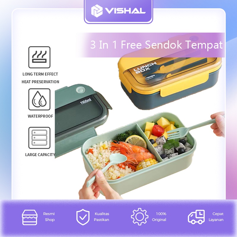 Jual VISHAL Lunch Box Set Kotak Bekal Makan Jerami Gandum Kotak Makan 3 ...