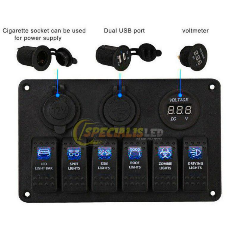Jual SAKLAR MODEL ARB 6 PANEL 2 USB CHANGER VOLT METER LIGHTER | Shopee ...