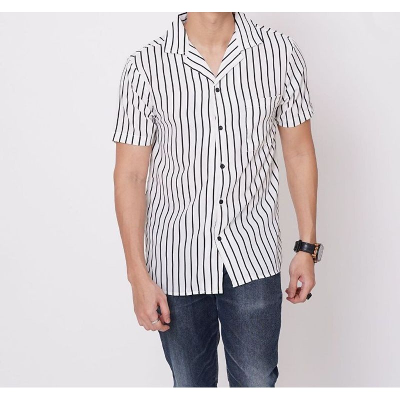 Jual Kemeja Salur Pria Kemeja Lengan Pendek Kemeja Salur Top Men Baju