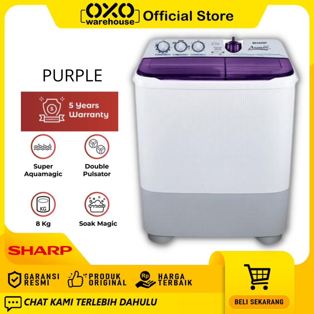 Jual SHARP Mesin Cuci ES-T85CR-BK 2 Tabung Kapasitas 8kg Teknologi ...