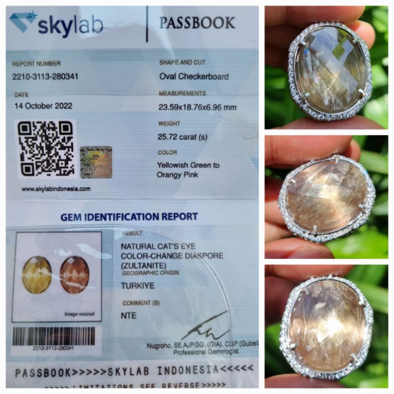 Jual Natural Cat Eye Color Change Diaspore Zultanite Turkiye Sertifikat