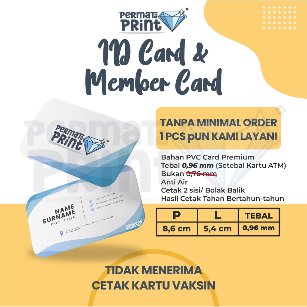 Jual [BISA SATUAN] Card Custom [TEBAL 0.96mm] PVC Premium Kartu Member ...