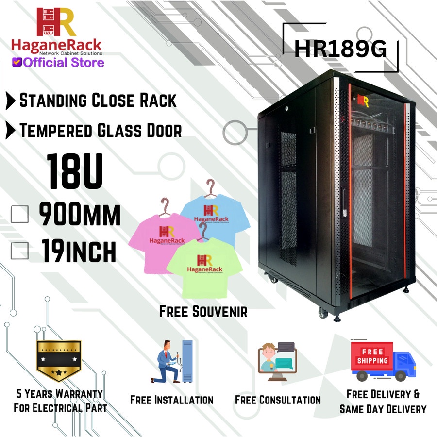 Jual CLOSE RACK HAGANERACK HR189G - RAK SERVER 18U Depth 900mm Tempered ...