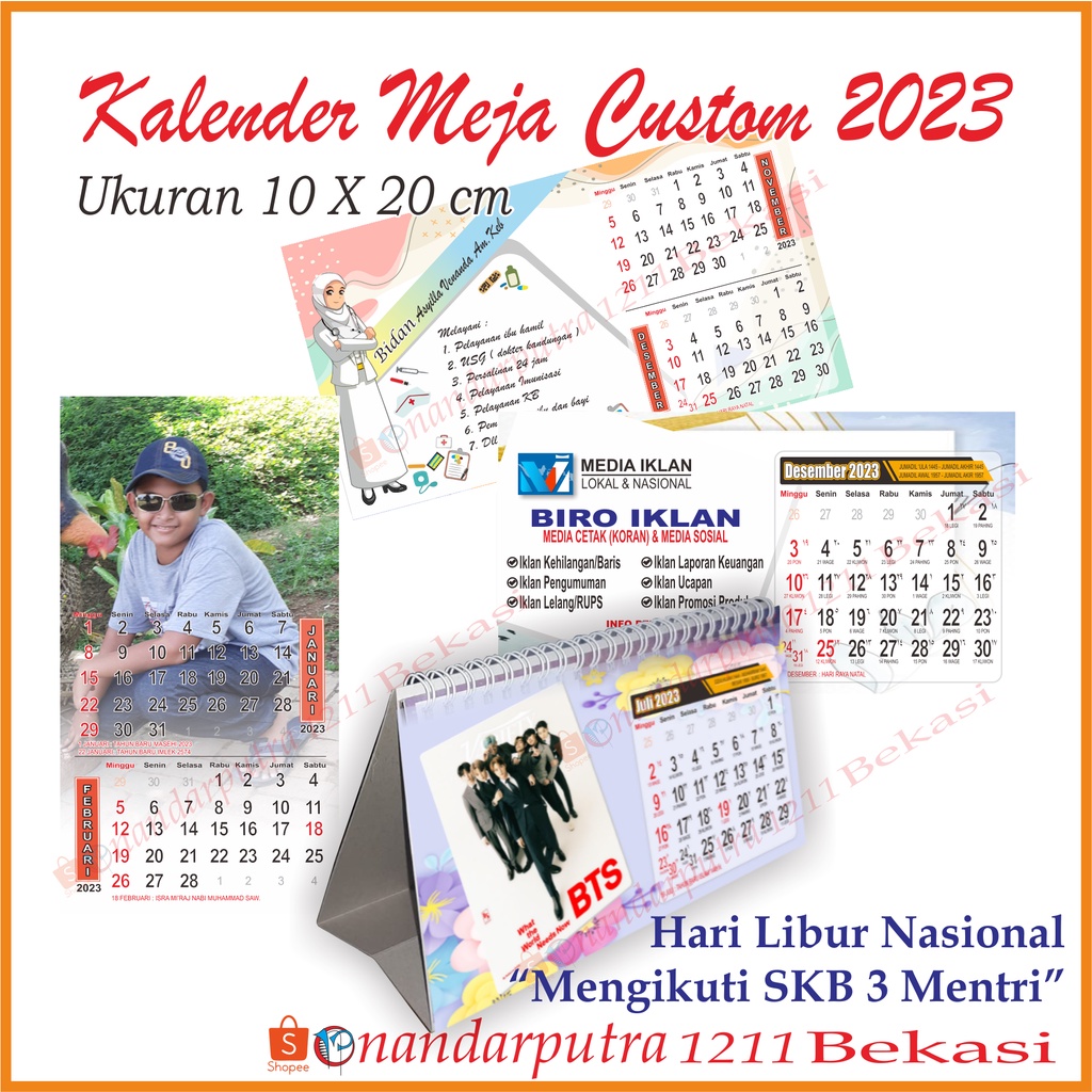 Jual Kalender Meja 2023 Custom Foto (isi 6 & 12 Lembar)/Kalender Duduk ...