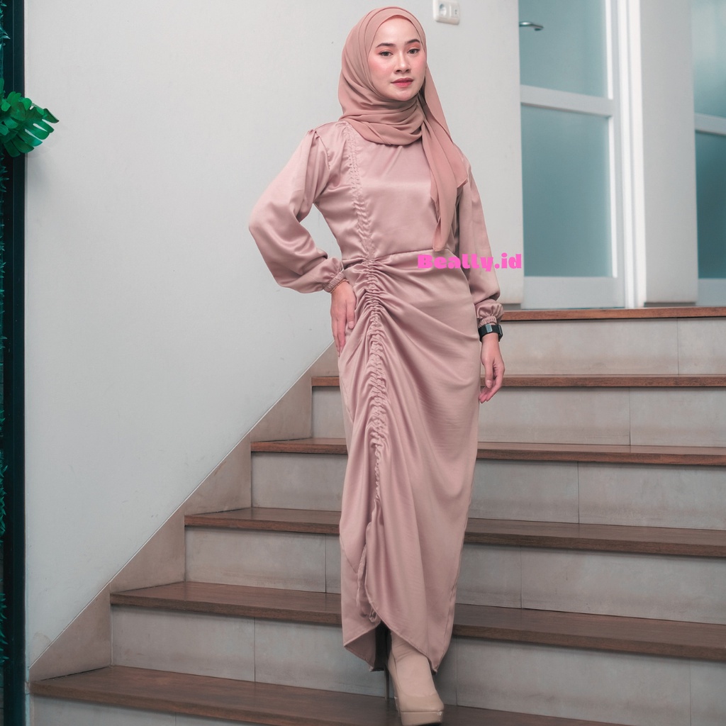 Jual Carla Dress Silk Serut Kondangan Gamis Satin Darla Dress Serut