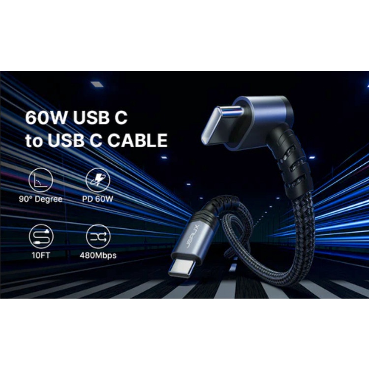 6FT Right Angle 90° USB-C Fast Charge Cable – Black – 6 Feet Long Durable Cord