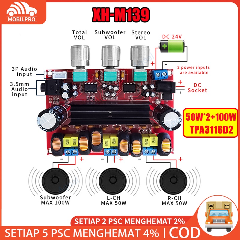 Jual M139 M543 M542 Kit Power Amplifier Class D TPA3116D2 2x50W+100W