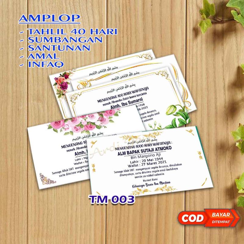 Jual Amplop Undangan Tahlilan I Amplop Sedekah Tahlilan II Amplop