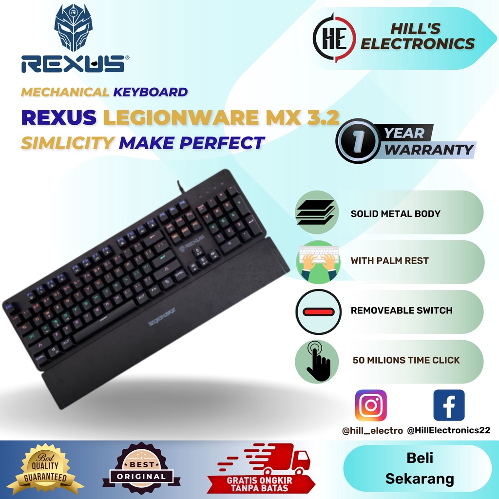 Jual Rexus Legionware MX3.2 Keyboard Mechanical Magnetic Palm Rest ...