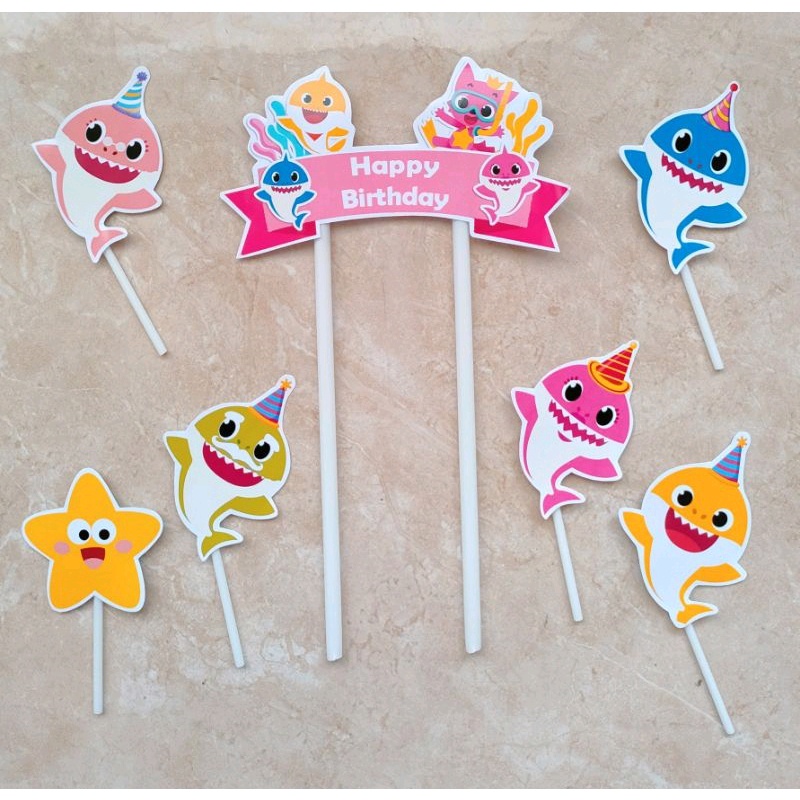Jual baby shark cake topper satu set hiasan kue ulang tahun tema Baby