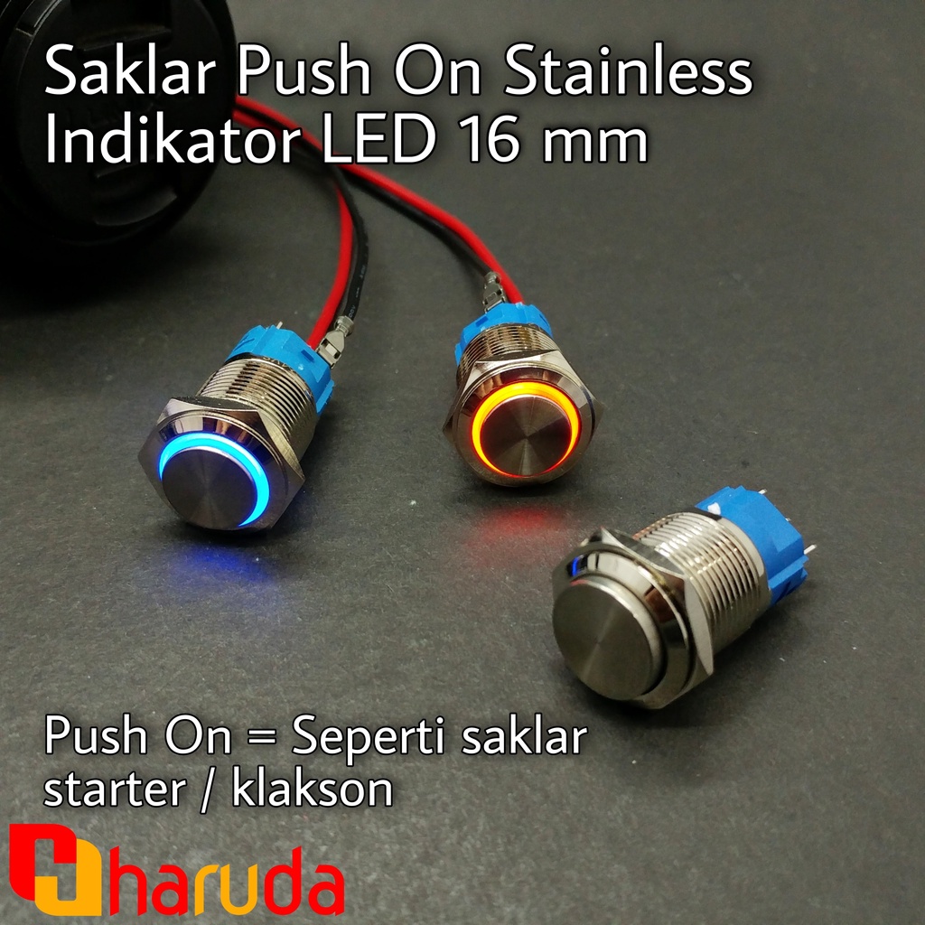 Jual Saklar Tombol Silinder Indikator LED Push On Stainless 16 mm ...