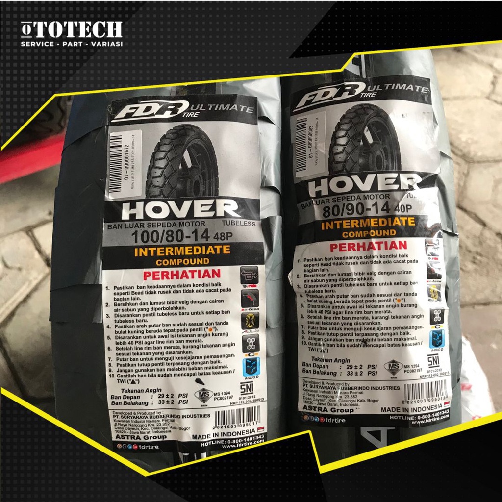 Jual BAN LUAR TUBELESS FDR HOVER 80/90-14 90/90-14 100/80-14 MATIC ...