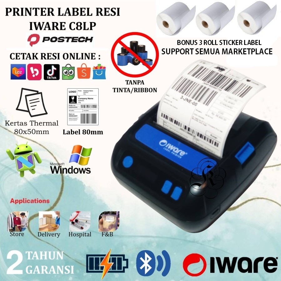 Jual PRINTER RESI BLUETOOTH PRINTER LABEL PENGIRIMAN ALAMAT 80MM IWARE ...
