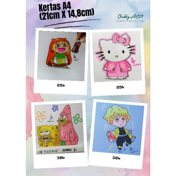 Jual Jasa Menggambar Kartun/Anime kategori SIMPLE ukuran A4 (Bisa