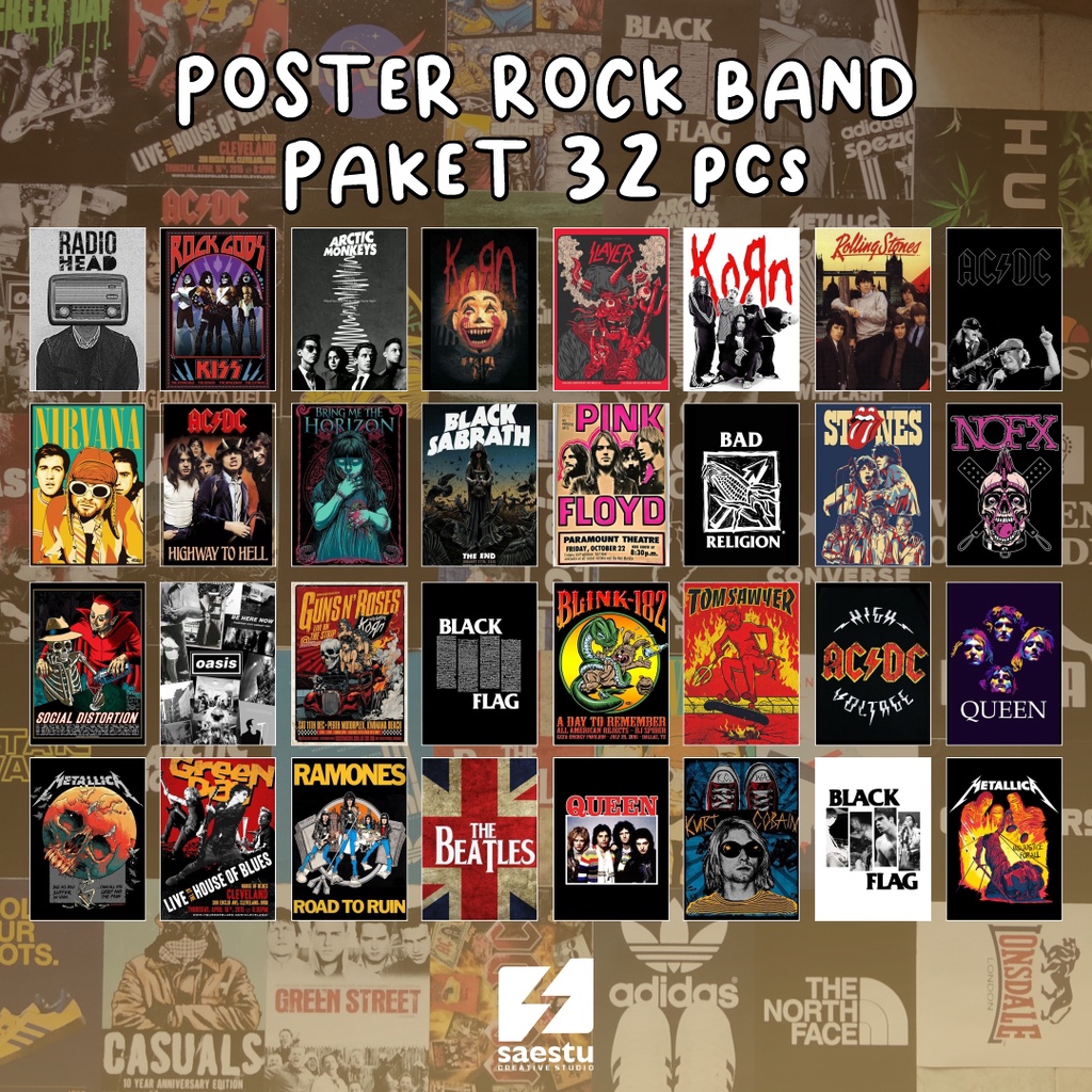 Jual (32pcs) Poster Band Retro Poster Dinding Poster Kamar Band Rock ...