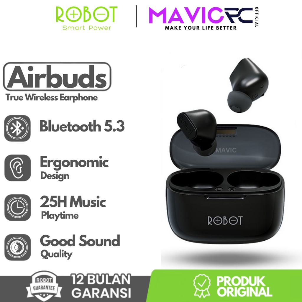 Jual ROBOT Airbuds T20S True Wireless Earphone Headset Bluetooth 5 3