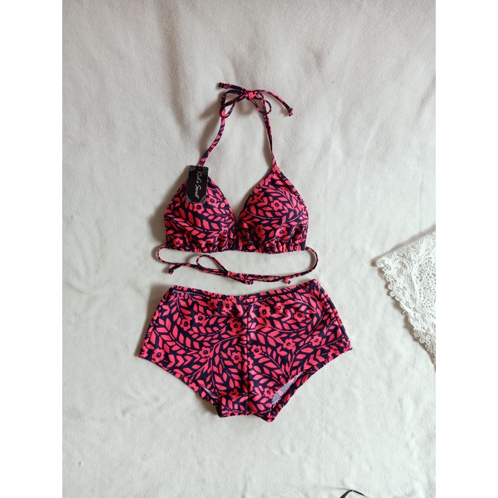 Jual BK.3302 NAVY BUNGA PINK - BIKINI SEGITIGA CELANA BOXER | Shopee ...