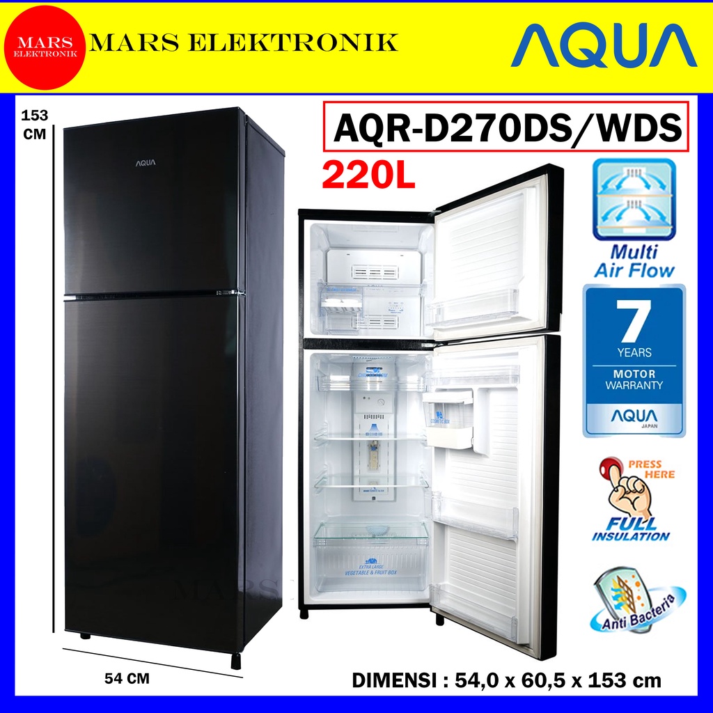 Jual KULKAS AQUA AQR D270 DS WDS 220 LITER AQR D 270 DS WDS