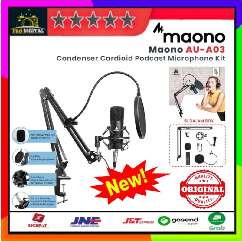 Jual Maono AUA03 Condenser Microphone Kit Podcast Mic with Boom Arm