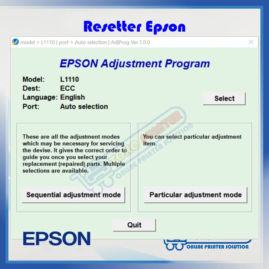 Jual Resetter / Reseter / Reset Printer Epson L1110 / L 1110 | Shopee ...